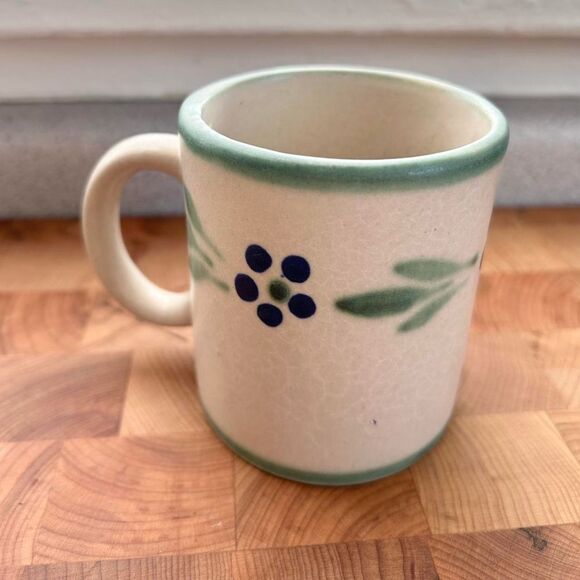 Vintage 70s Handmade Cute Green Blue White Floral Coffee Mug - Picture 5 of 5